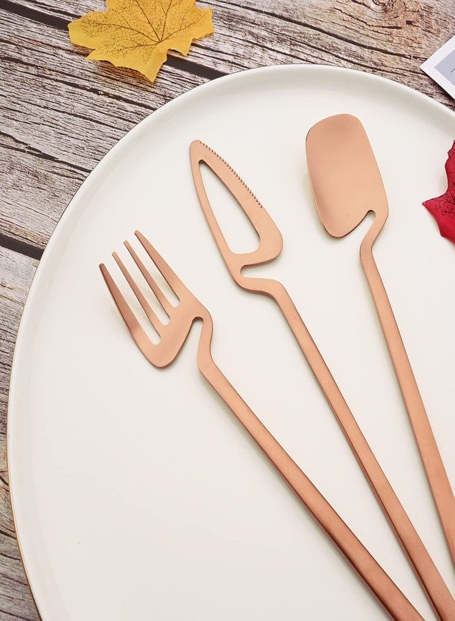 JASHII Silverware Set Satin Finish 24-Piece Stainless Steel Flatware Set Kitchen Utensil Set Service for 6 Tableware Cutlery Set Dishwasher Safe (Matte Rose Gold) - Image 2